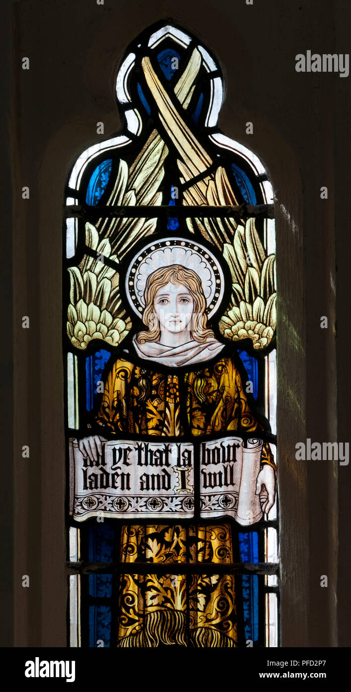 Angel stained glass, St. Peter and St. Paul`s Church, Hathern, Leicestershire, England, UK Stock Photo